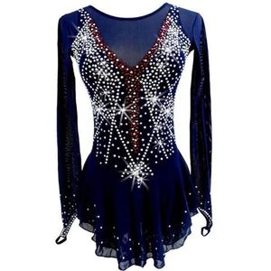 FZHQNZJF Rolrok Voor Dames Kunstschaatsen Dans Kleding met Strasssteentjes Artistiek Schaatsen Prestaties Dansjurken Rekbaar Balletje Dans Oefen Kostuum,Blauw,11_13Years