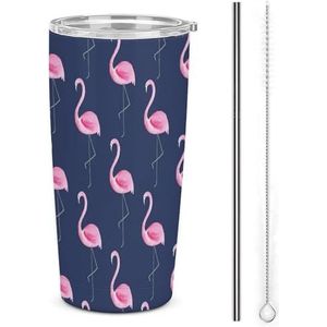 Aquarel Flamingo Reizen Koffie Mok Rvs Tumbler Met Deksel En Stro Geïsoleerde Cup Voor Auto Thuis 17oz