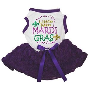 Petitebelle Little Miss Mardi Gras katoenen Shirt Tutu Puppy hond jurk (wit/paars bloemen, klein)