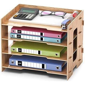 Booxihome Documentenbak, hout, opbergvak, bureau, brievenbak, papierlade voor A4-papier, ordner, opbergsysteem, organizer