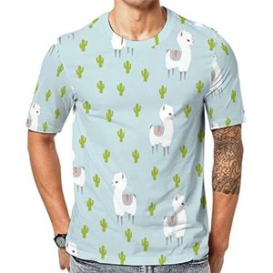 Llama Alpaca And Cactus Crew T-shirts voor heren, korte mouwen, casual atletische zomertops