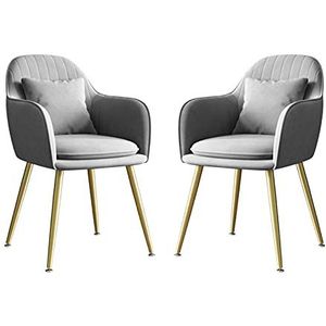 GEIRONV Metalen benen Dining stoel Set van 2, for woonkamer slaapkamer appartement lounge stoel met kussen fluwelen keukenstoel Eetstoelen (Color : Gris)