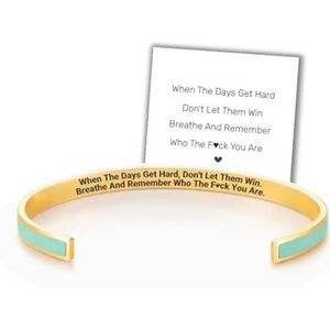Don't Let The Hard Days Win Color Bangle, Engraving Inspirational Message Cuff Bangle Bracelet for Women, Personalized Motivational Jewelry Gifts for Mom Daughter Sister Friends (Green)