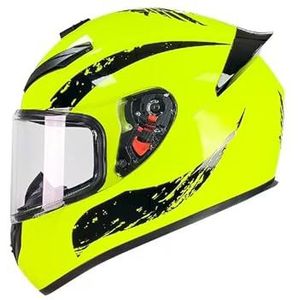 Full Face Motorhelm met Dubbele Achtervleugels DOT Gecertificeerd - Lichtgewicht en Duurzame Volwassen Motorfiets Straat Fietshelm (Gele lijnen, M)(Bright Yellow,X-Large)