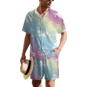 Magic Unicorn with Star Hawaiiaanse pak voor heren, set van 2 stuks, strandoutfit, shirt en korte broek, bijpassende set