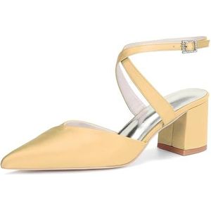 KYEGLO Puntige Hakken Met Gesp Voor Dames En Sandalen Met Dichte Neus En Dikke Hak Met Kruisbandjes Om De Enkel - Ideaal Voor Bruiloften En Werk,Gouden,36 EU