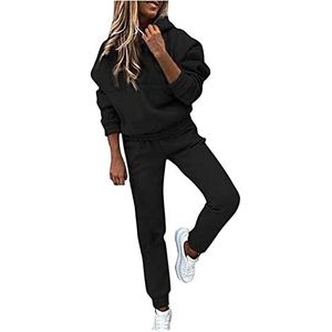 Joggingpak Dames Trainingspak Voor Dames Kledingset Dames Winterpak Hoodie Met Lange Mouwen Capuchon En Broek Joggingbroek Huispak Eenkleurig Vrijetijdspak Voor Dames 2-delig (Color : Noir, Size : X