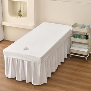 LDLCYCN Waterdichte Spa Massage Dekbed Gezicht Gat Oliebestendig Massagelaken Dunne Spa Massage Tafel Beschermhoes Met Elastische Band Rondom-Wrap Vierkante Hoofd, Wit, 80 x 190 (H)