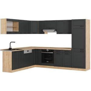 Vicco Hoekkeuken R-Line, antraciet landhuis/Goldkraft eiken, 227 x 287 cm zonder werkblad