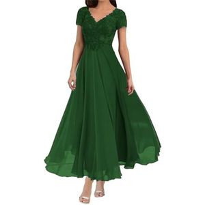 Dames chiffon moeder van de bruid jurk met zakken avondgalajurken cocktailjurk grote maten, Emerald, 32