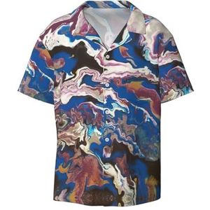 Romano Overhemd met korte mouwen voor heren, met kunstprint, casual overhemd voor heren, zomer, zakelijk, casual overhemd, Zwart, XXL