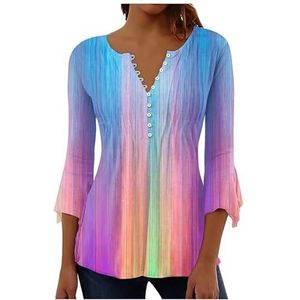 Shirts met bloemblaadjesmouwen, V-hals for dames, T-shirts, casual tops, plooien, knopen, truien, elegante blouses for kantoorvrouwen(Multicolor,3XL)