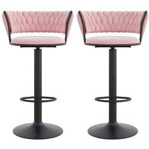 Fluwelen barkrukken met geweven rugleuning set van 2, 360° draaibare barkrukken met metalen onderstel, moderne barstoel verstelbare tegenhoogte krukken for keukeneiland, café, pub (Size : Pink-black