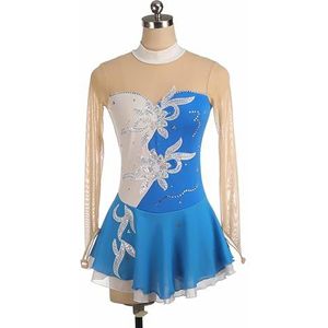 UPPJPBSW Dames Ijshockey Jurk Mouwloos Kunstrijpak Ritmische Gymnastiek Met Strass Chiffon Jurk,White+sky blue,L