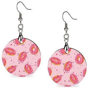 Roze Zoete Donuts Print Mode Leuke Oorbellen Grappig Geschilderd Houten Sieraden Geschenken Voor Vrouwen One Size
