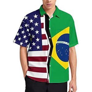Amerikaanse En Braziliaanse Vlag Hawaiiaanse Shirt Voor Mannen Zomer Strand Casual Korte Mouw Button Down Shirts met Pocket