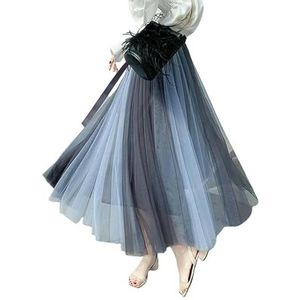 XYNM long skirts High Waist Slim A-line Mesh Skirt Ladies Fashionable Bow Decorated Leisure And Comfortable Four Seasons Wear Skirt-blue-one Size