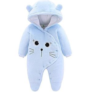 Baby winter fleece overall met capuchon meisjes jongens sneeuwpakken warm rompers outfits blauw 6-9 maanden