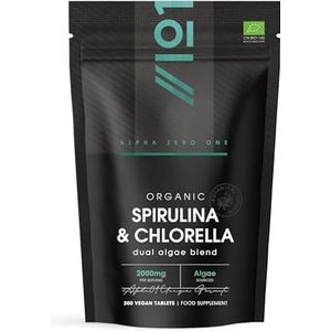 Organische Spirulina & Chlorella 2000mg - 300 tabletten - Gebroken celwand - Koudgeperst Zuiver Supplement zonder toevoegingen (75 dagen levering) door Alpha01