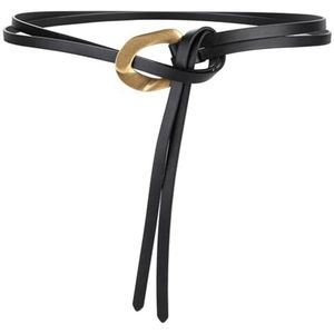 Geknoopte leren riemen met gouden gesp, dubbele laag tailleband, vintage jurk, jas, gordel for vrouwen(Black)