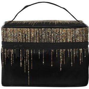 Zwart Goud Sparkly Glitter Fringe, Make-up Bag Cosmetische Tas Draagbare Reizen Toiletry Tas Potlood Case, zoals afgebeeld, Eén maat
