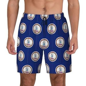 ERSDWRE Virginia State Flag Print Strandshorts met zakken Zwembroek Heren Zwembroek Broek Badmode voor Surfen Zwemmen, Zwart, S