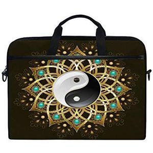 BIGJOKE Laptop Case Tas Yin Yang Tribal 14 inch tot 14,5 inch Aktetas Messenger Computer Sleeve Tablet Tas met Schouderband Handvat voor Kids Jongens Meisjes