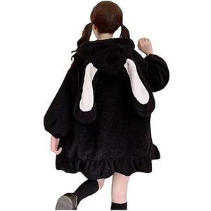 Bunny Hoodie Met Oren Fuzzy Pluizige Lange Mouwen Konijn Hooded Pullover Schattige Konijnenoor Hoodie Voor Dames (Color : Black, Size : M)