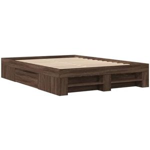 vidaXL Bedframe bewerkt hout bruin eikenkleur 120x190 cm, bed, bed ombouw, boxspring, bedbodem, slaapkamermeubel, stapelbed, twijfelaar bed