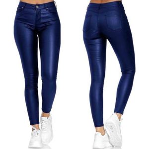 Dames Hoge Taille Kunstleren Stretchbroeken, Panty's, Leggings, Stretchbroeken, PU Leren Broeken In Leer, Tot Maten, Wetlook Shaping Push-up Sportbroeken(Blue,XXL)