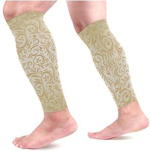 EZIOLY Gouden Romeinse bloemen sport kalf compressie mouwen been compressie sokken kuitbeschermer voor hardlopen, fietsen, moederschap, reizen, verpleegkundigen
