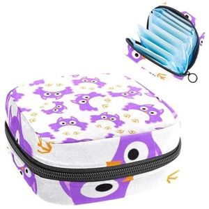 Maandverband Opbergtas, Menstruatiecup Pouch Tampon Bag, Menstruatie Pads Houder Organizer voor Vrouwen Meisjes, Paarse Uil