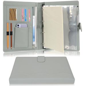 Wonderpool A4 PU lederen 4 ringhouder schrijven portfolio multi document case met verwijderbaar bindmiddel klembord en functionele zak voor organisator kantoor reizen school (groen)