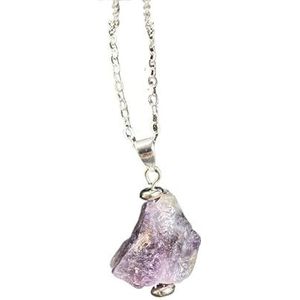 Geometrische onregelmatige veelkleurige amethist ruwe stenen hanger ketting met wollen ketting(DeepAmethyst)