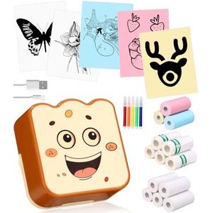 SOBEAU Mini-printer, zakprinter, mobiele fotoprinter, draadloze fotoprinter, thermische printer met 13 rollen printerpapier en 5 kleurpotloden, smartphone bluetooth-printer voor notities, dagboek