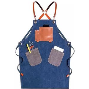 HTYHZIMS Schort Gereedschapshouder Werk Schort Melkthee Shop Kapper Nageltatoeages Werkkleding, Donkerblauw, Eén maat