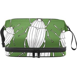 Grote capaciteit reizen cosmetische tas,Getrokken kevers groen,Make-up tas,Waterdichte make-up tas organisator, Meerkleurig, 27x15x14 cm/10.6x5.9x5.5 in