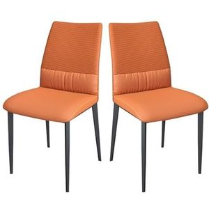 Maaltijd Stoelen Set van 2 eetkamerstoelen, PU-leren gestoffeerde accentstoelen met metalen poten for keuken, eetkamer, slaapkamer, woonkamer, zijstoelen(Orange)