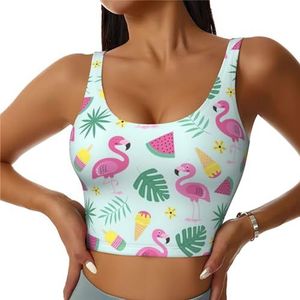 Flamingo ijs fruit print casual wear vrouwen sport vest yoga vest workout vest voor vrouwen lichtgewicht trendy, Zwart, S