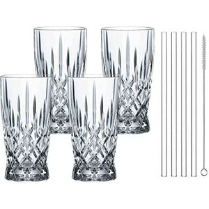 Spiegelau & Nachtmann Latte Macchiato Noblesse, vaatwasserbestendige glazen voor warme dranken, glazen rietjes 21 cm, 8-delige voordeelset, kristalglas