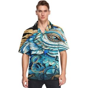 KAAVIYO Blauwe abstracte kunst leguaan shirts voor mannen korte mouw button down Hawaiiaanse shirt voor zomer strand, Patroon, L