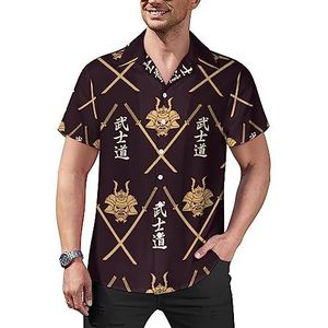Japan Samurai casual overhemden met knopen voor heren, korte mouwen, Cubaanse kraag, T-shirts, tops, Hawaiiaans T-shirt, 4XL
