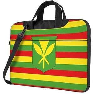 UPIKIT Inheemse Hawaiiaanse Vlag Schokbestendige Draagbare Schouderlaptoptas voor Dagelijkse Werk Zakelijke Vergaderingen, Zwart, 14 inch