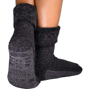 dunaro 1-2 paar ABS-antislipsokken, alpacasokken, stoppersokken, noppensokken, voor dames en heren, 1 paar | antraciet, 35-38 EU