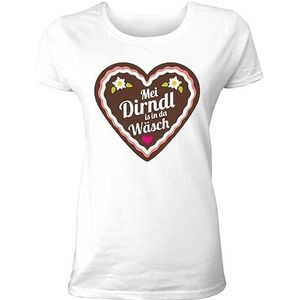 Oktoberfest T-shirt dames: MEI Dirndl is in da Wäsch – klederdrachtalternatief voor vrouwen, wit, M