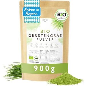 Gerstegras poeder Bio 900 g voordeelverpakking van Duitse teelt bio-kwaliteit uit Beieren gerstegraspoeder veganistisch laboratorium getest biologische teelt