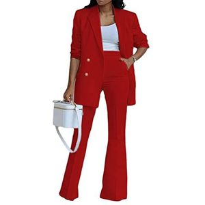 Sawmew - Damespak - Rood - Tweedelig - Slim Fit - Lange Mouwen Blazer en Broek