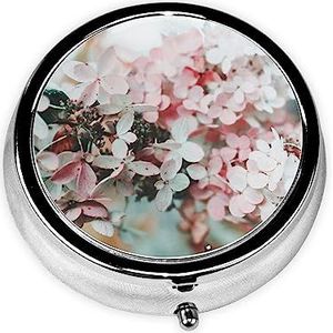 Roze Witte Bloemen Gedrukt Pil Doos, Mini Kleine Pil Case Draagbare Geneeskunde Pil Organizer Reizen Pil Doos Met 3 Component