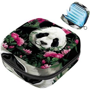 JAVENPROEQT 1 x maandverband, opbergtas, grote maandverband, organizer, herbruikbare eerste menstruatietas voor meisjes, dames, dames, 17 x 17 x 12 cm, schattige panda met bloemen