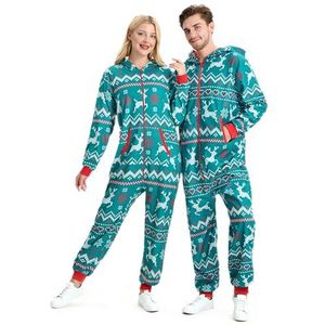 Giggling Getup Groene kerstpyjama voor volwassenen en mannen, losse kerstpyjama met Scandinavische print met capuchon voor feestelijke pyjama's, S